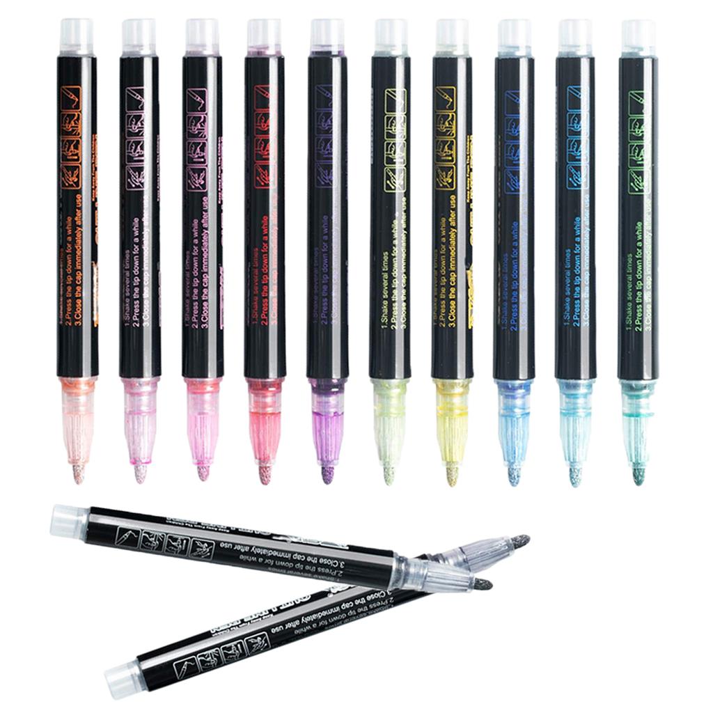 12Pcs Metallic Double Line Outline Pens Drawing Painting Pens Diary DIY Crafts