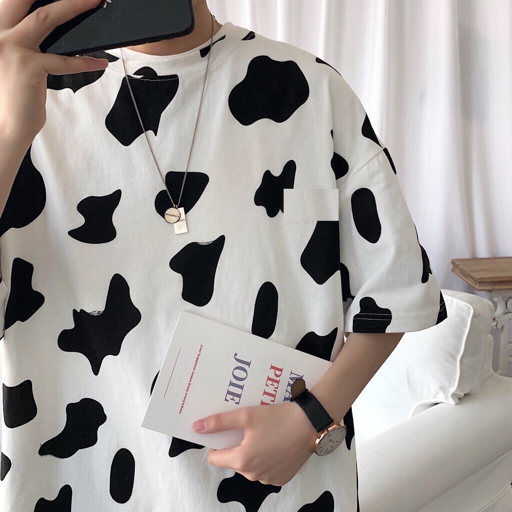 Áo Thun Tay Lỡ Tshirt Nữ Nam Unisex BÒ SỮA Chất Vải Thun Cotton Loang 3D