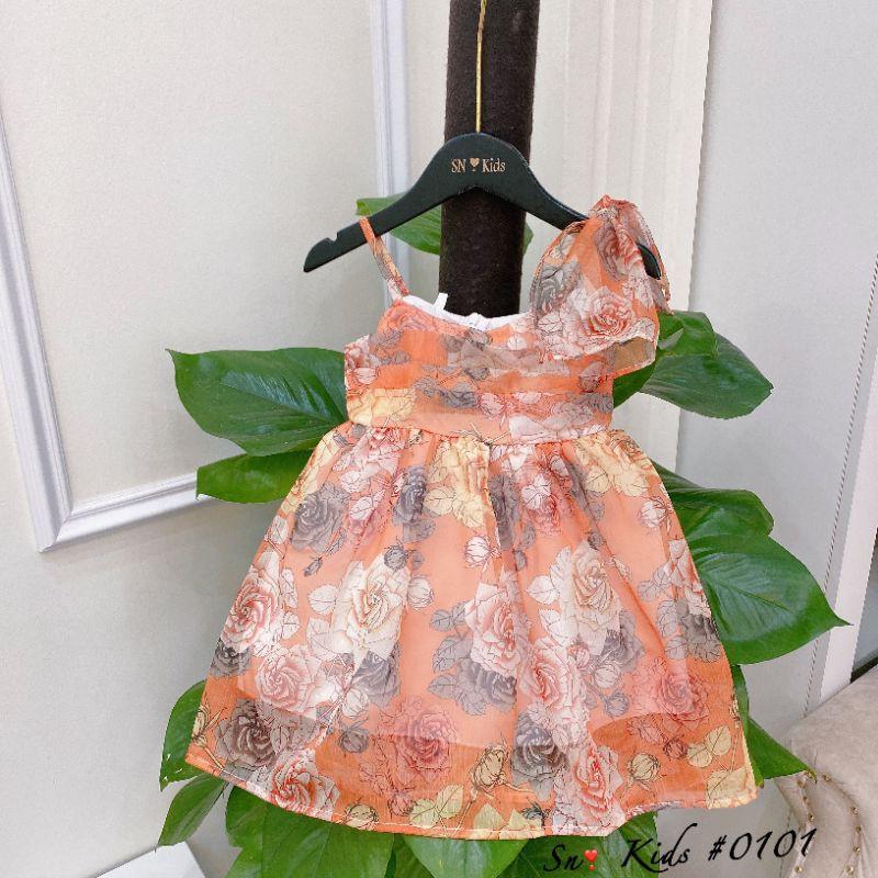 Váy hoa hồng maxi cho bé gái