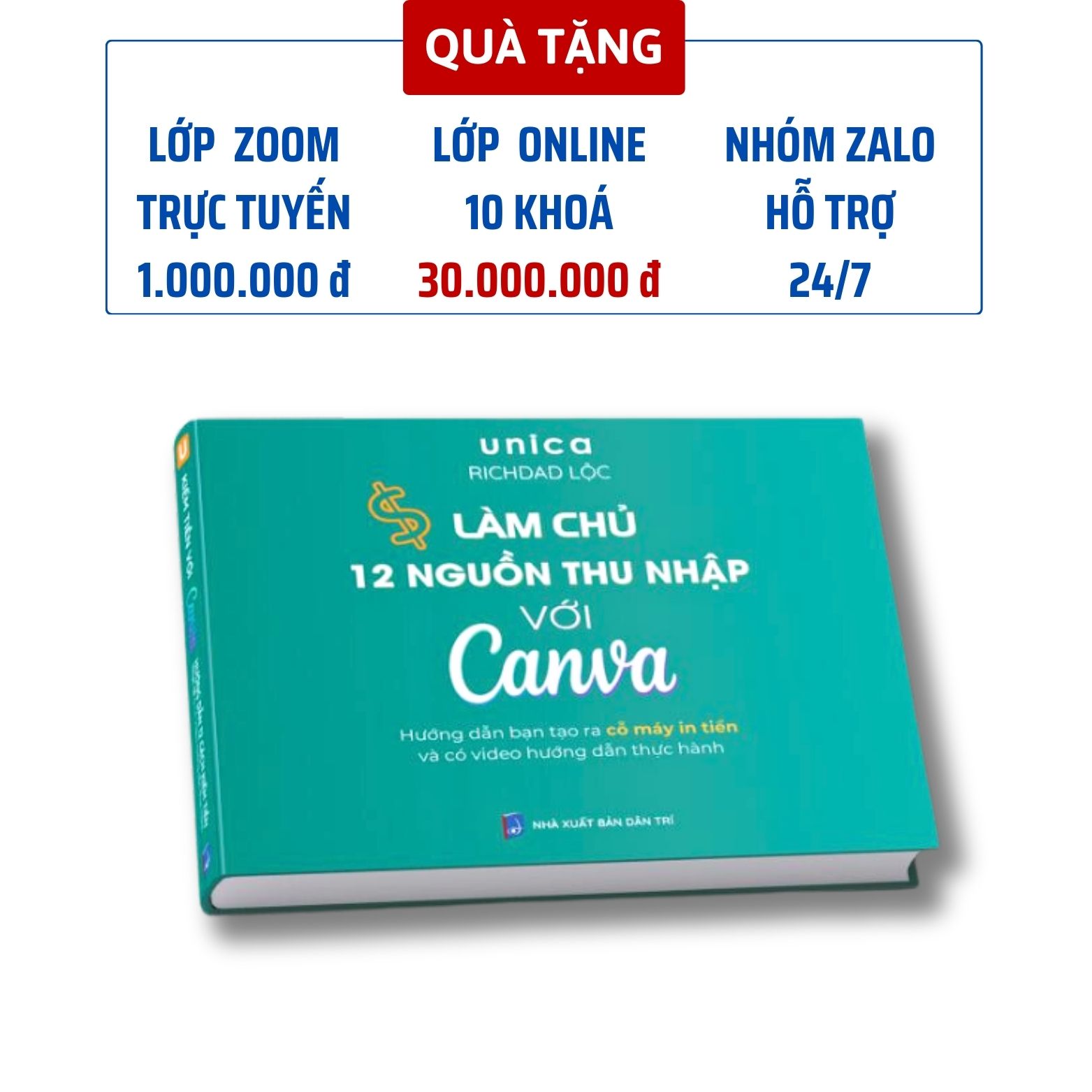 Sách - Làm Chủ 12 Nguồn Thu Nhập với CANVA (Richdad Lộc - Kiếm Tiền với Canva)