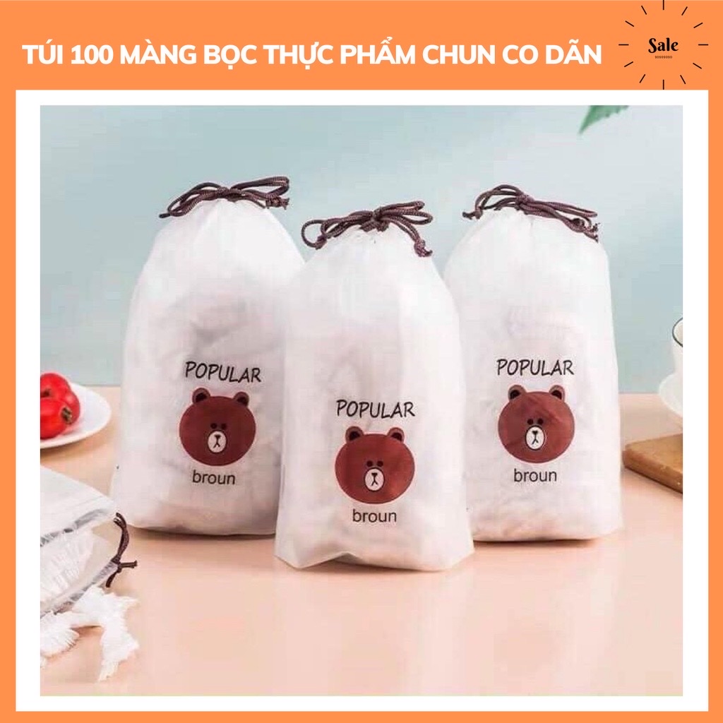 Com 2 túi 100 màng bọc thực phẩm bo chun co giãn thông minh , phù hợp mọi hình dạng ,giúp thực phẩm luôn tươi mới  tiện lợi tiết kiệm an toàn