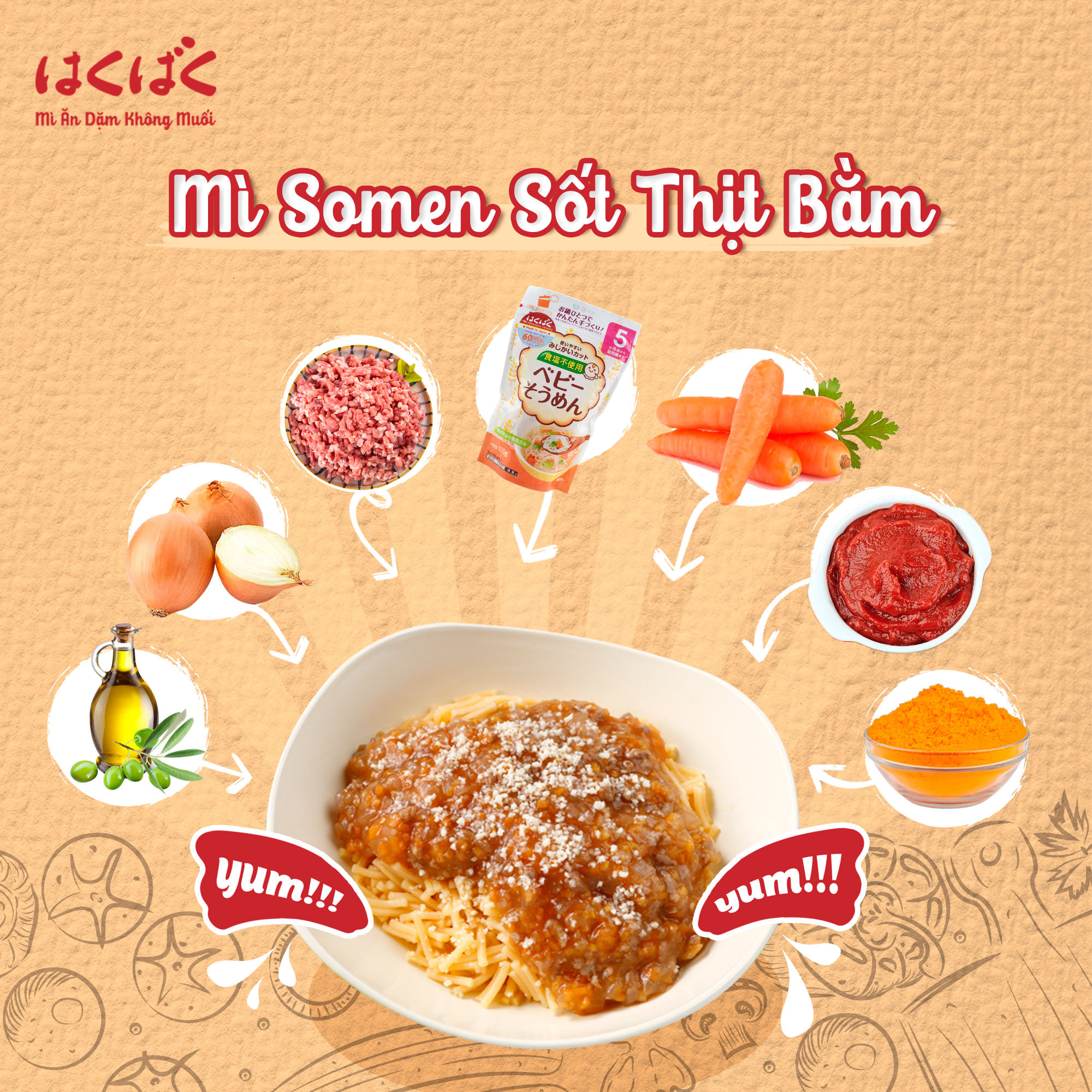 Mỳ ăn dặm Baby Spaghetti HakuBaku 100g (Dành cho bé từ 9 tháng)