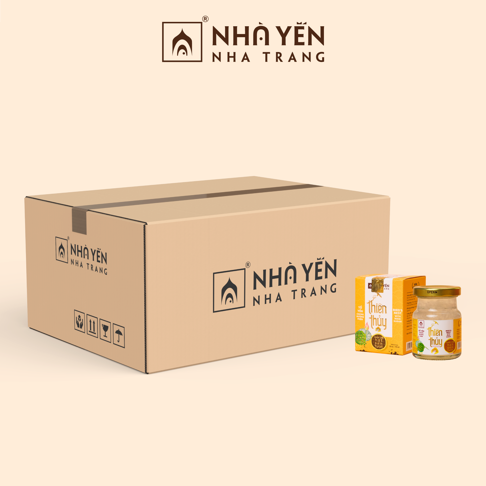 Thùng 60 Lọ Nước Yến Sào Thiên Thủy - Vị Hạt Sen - Nhà Yến Nha Trang - Hộp 1 Lọ - Có Đường - Tổ Yến Chưng Sẵn - Nước Yến Chưng Sẵn - Hàng Chính Hãng
