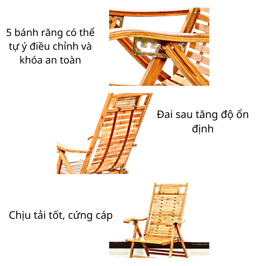 Gd470 Ghế bập bênh bằng tre gấp gọn thư giãn tựa lưng-kèm mát xa chân