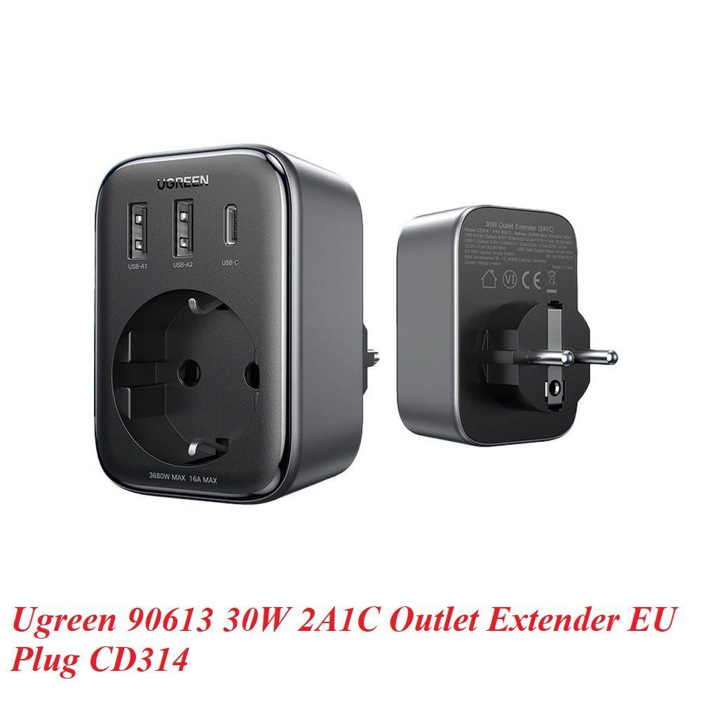 Ugreen UG90613CD314TK 30w 2 cổng USB A và 1 USB-C màu xám 2A1C Sạc điện thoại cắm tường EU tròn - HÀNG CHÍNH HÃNG