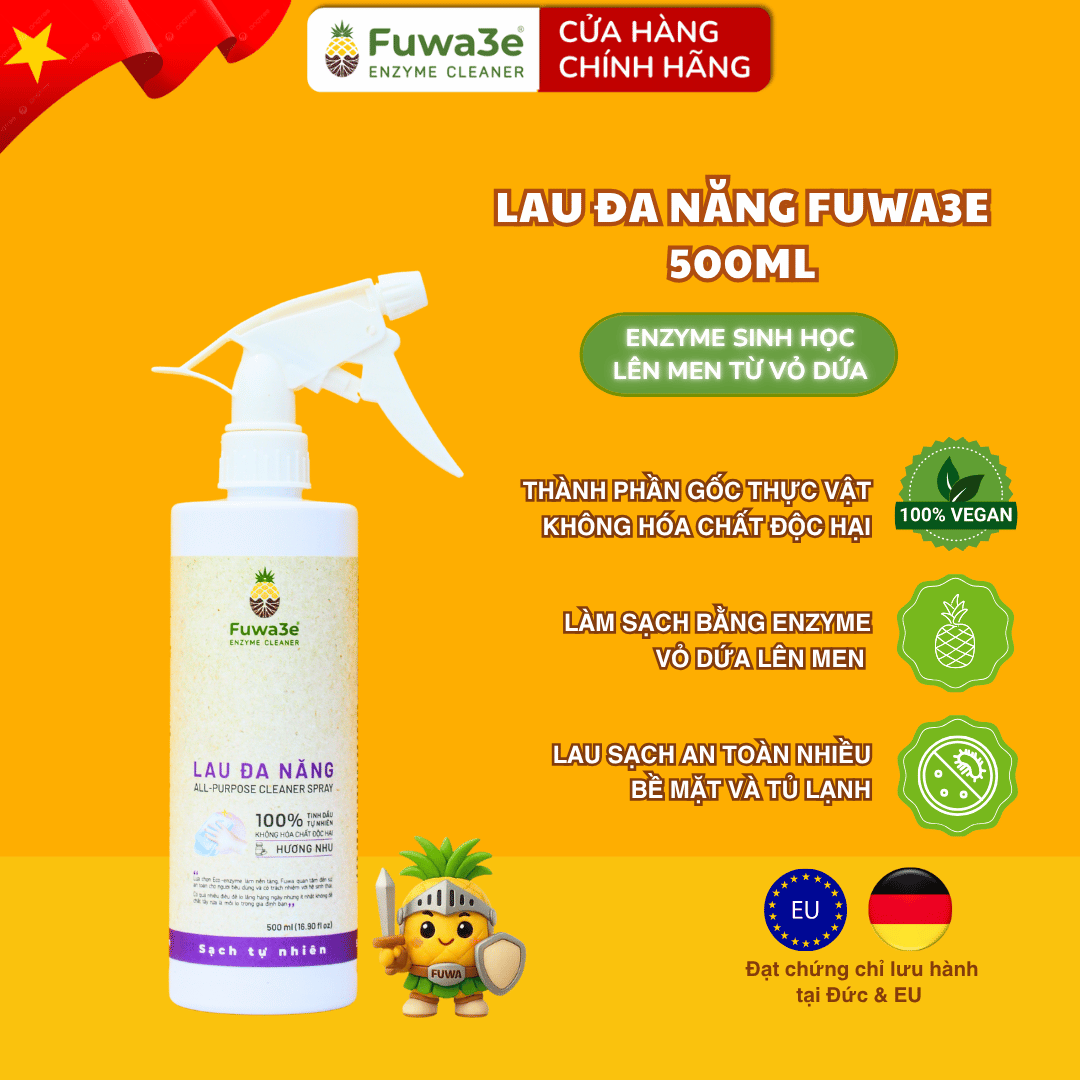 Nước lau đa năng enzyme sinh học từ vỏ dứa Fuwa3e dùng cho nhiều bề mặt 500ml/2000ml hương NHU