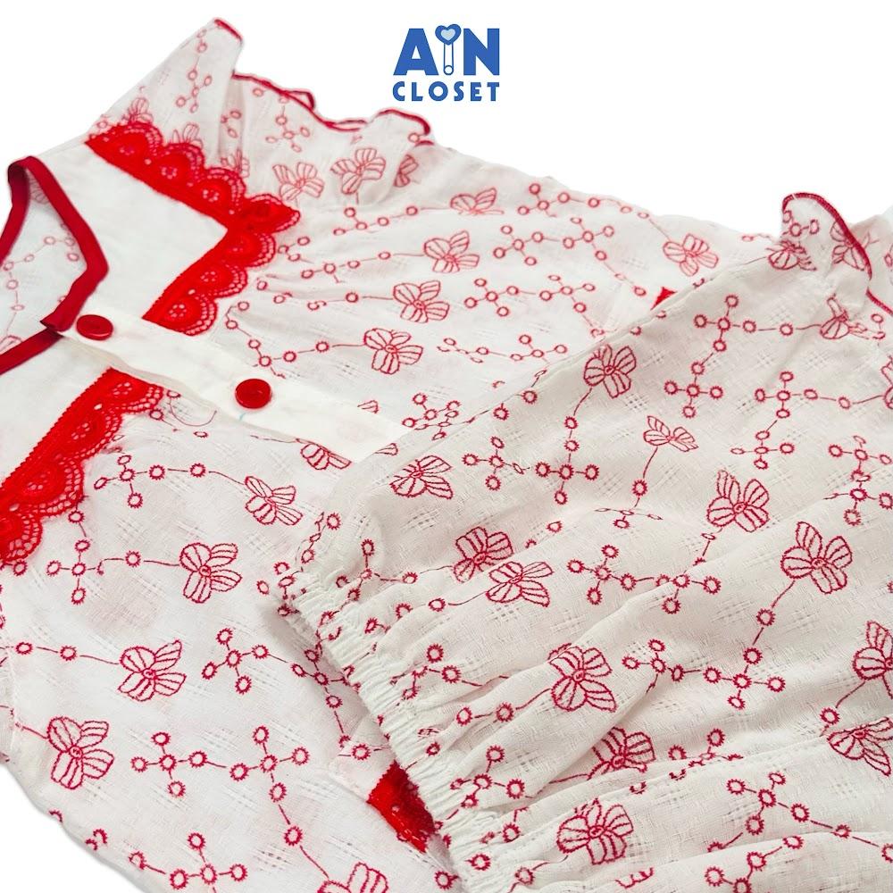 Bộ quần áo ngắn bé gái họa tiết Hoa Ren đỏ cotton - AICDBGXAUTJP - AIN Closet