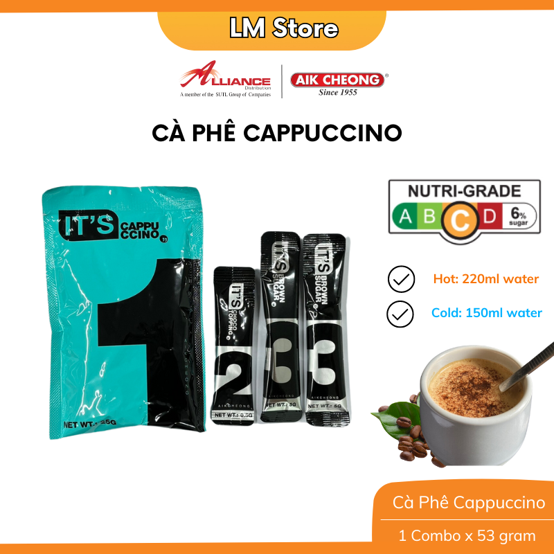 Cà Phê Cappuccino Tự Pha Ly Tiện Dụng Aik Cheong Kèm Bột Rắc Cacao - It's Cappuccino Cup - Nhập Khẩu Malaysia