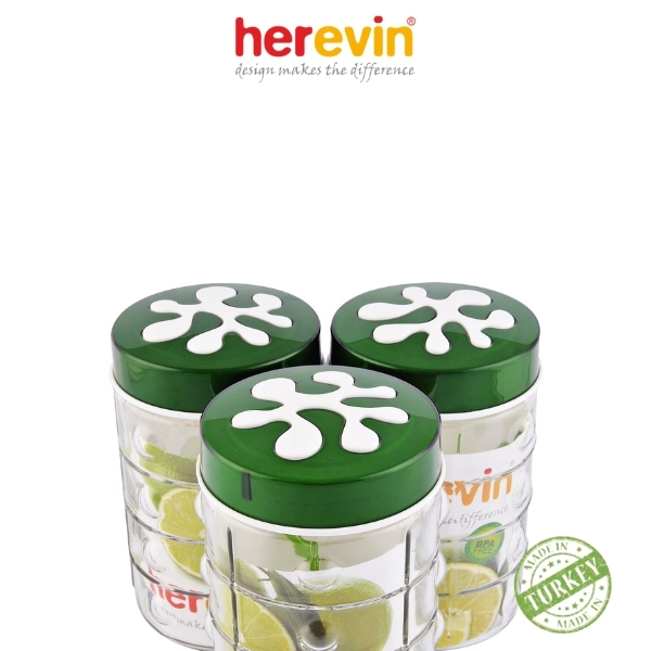 Bộ 2 Hũ Thủy Tinh Herevin Tròn Sọc Nắp Decor 1.5L - HEHU135902-803