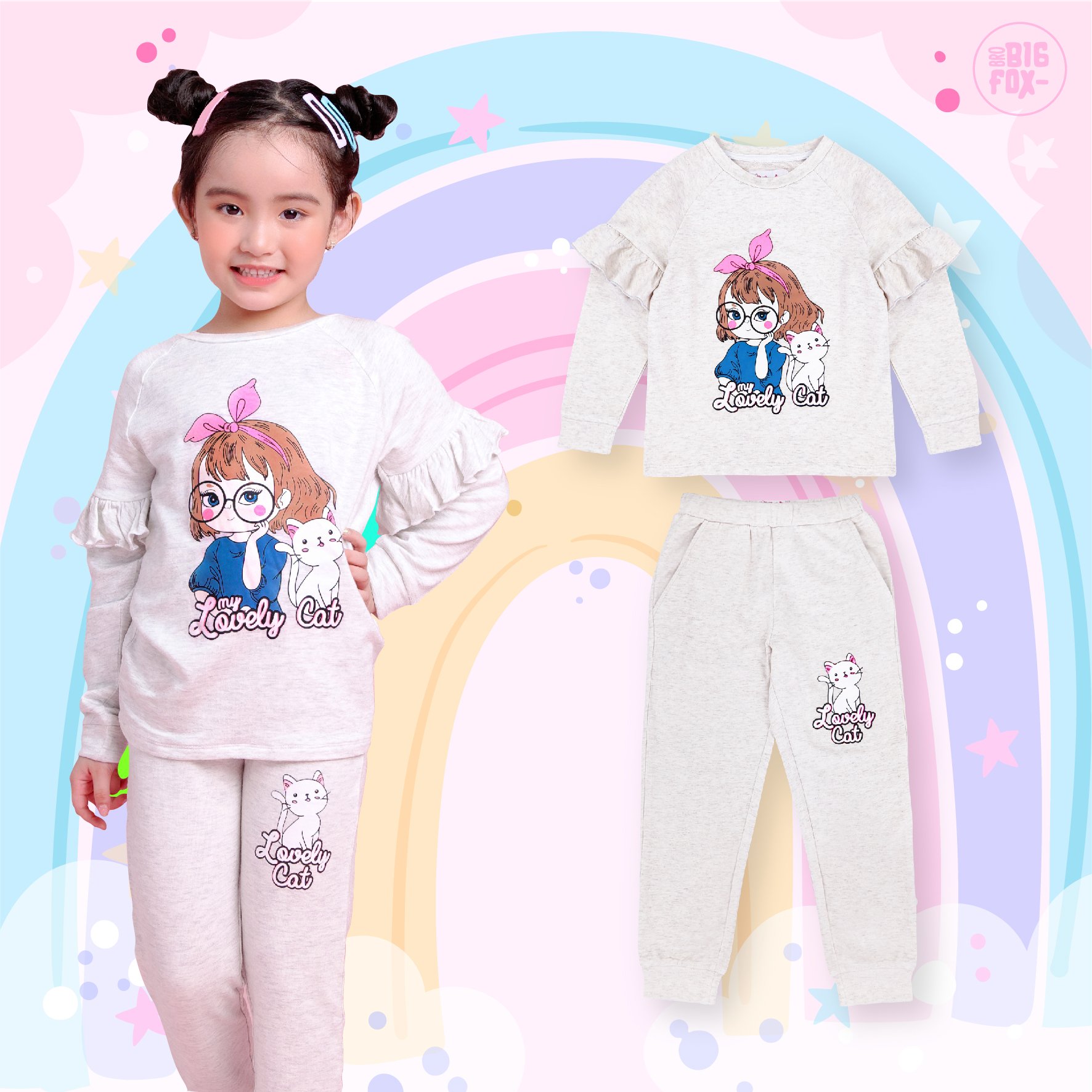 Quần áo bé gái BIGFOX - MISS MEOW thu đông, bộ dài tay cho bé phong cách Hàn Quốc size đại  Cô Gái và mèo 10 - 38 kg