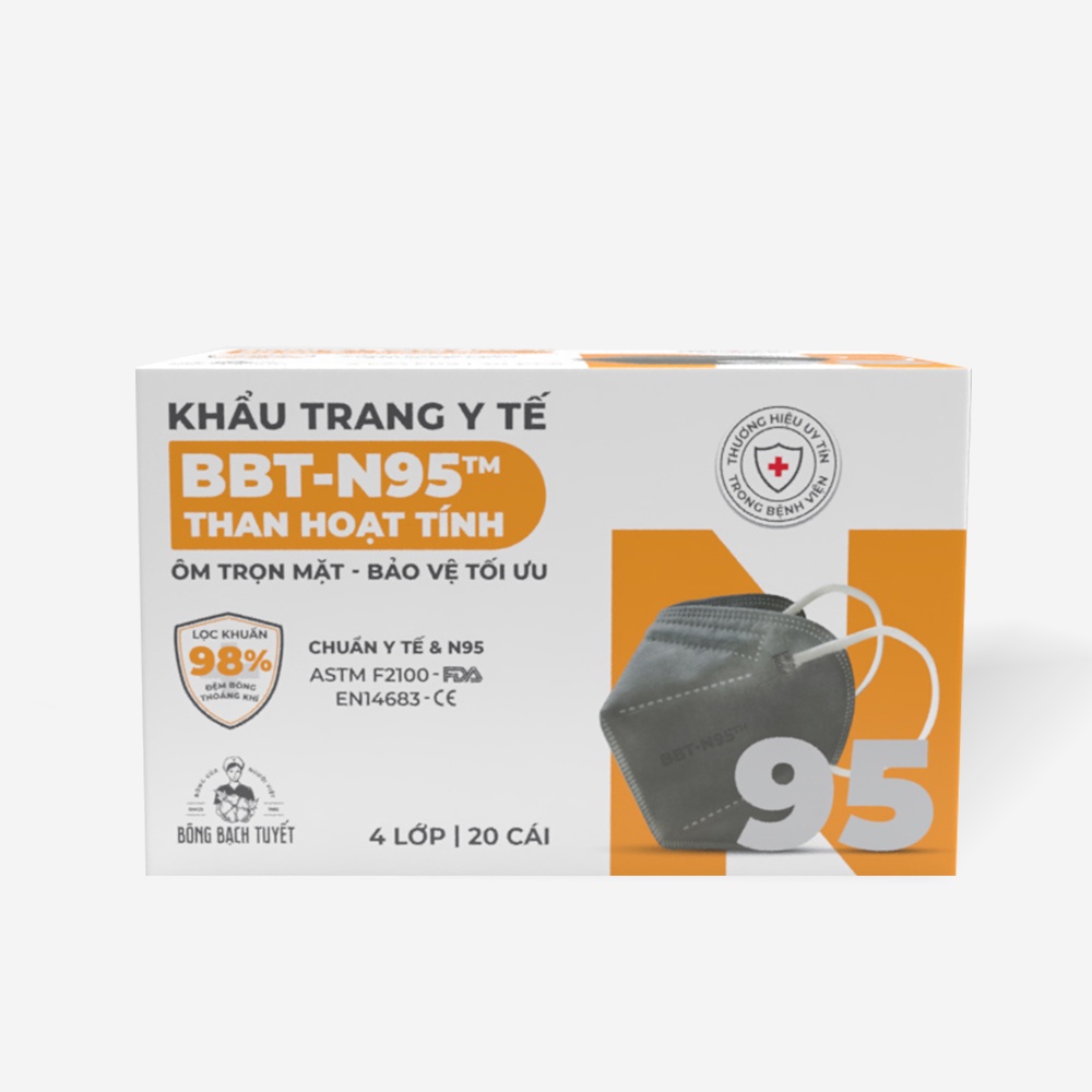 Khẩu Trang Bông Bạch Tuyết N95 4 lớp than hoạt tính (20 cái/hộp)