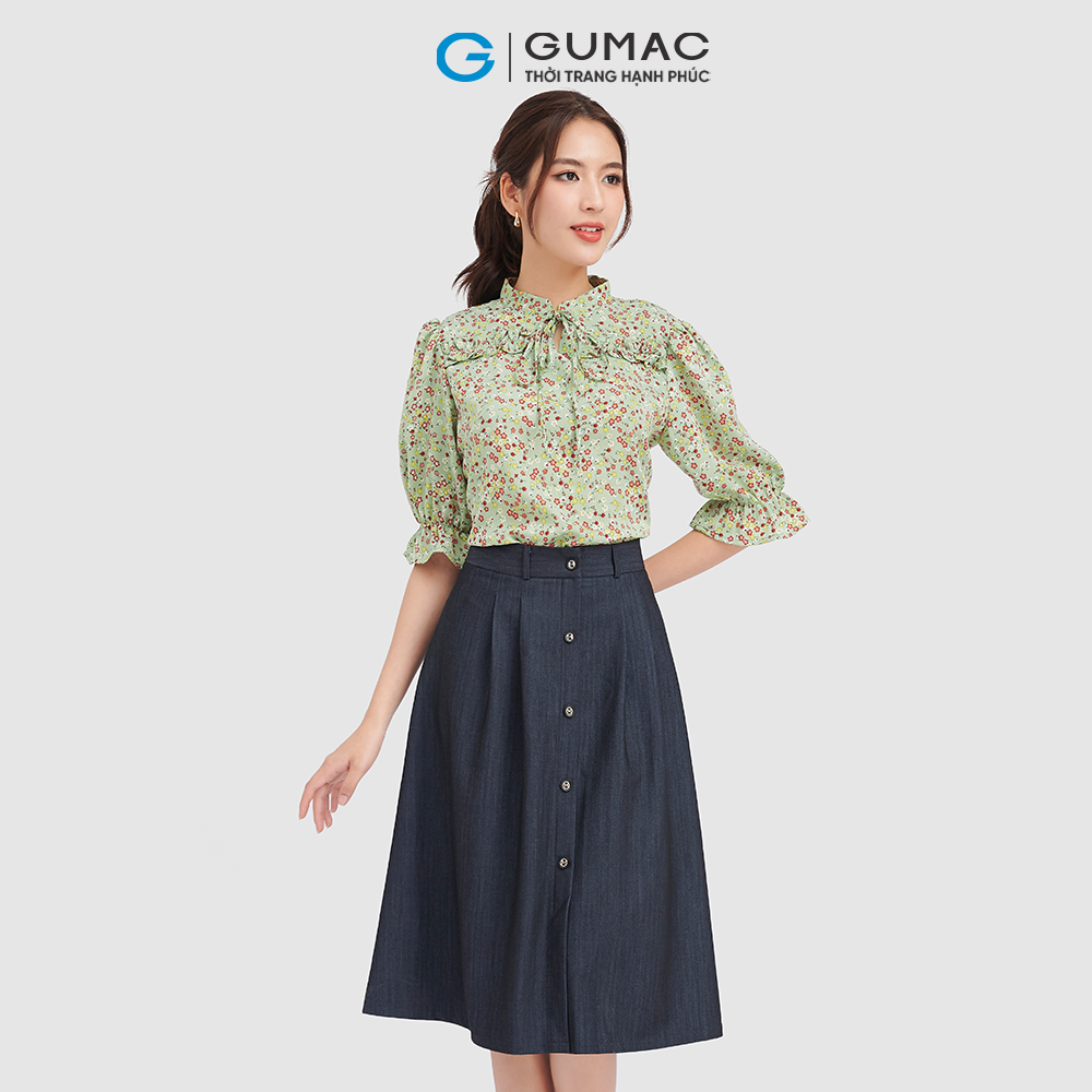 Áo sơ mi nữ GUMAC LA0905 họa tiết hoa nhí vải lụa mềm mại