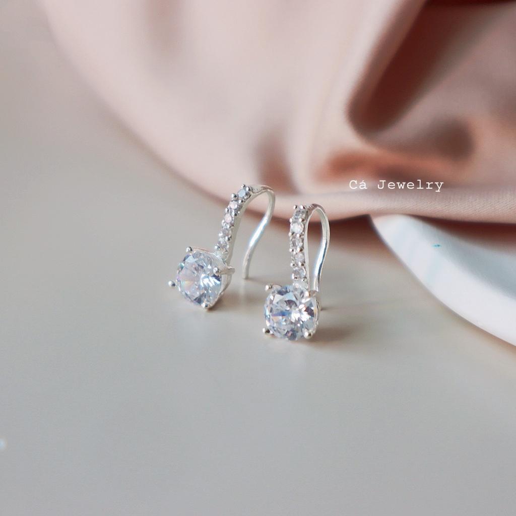 Khuyên tai nữ bông tai nữ bạc s925 móc đính đá Mini Geometric Round đính đá Cá jewelry KB100