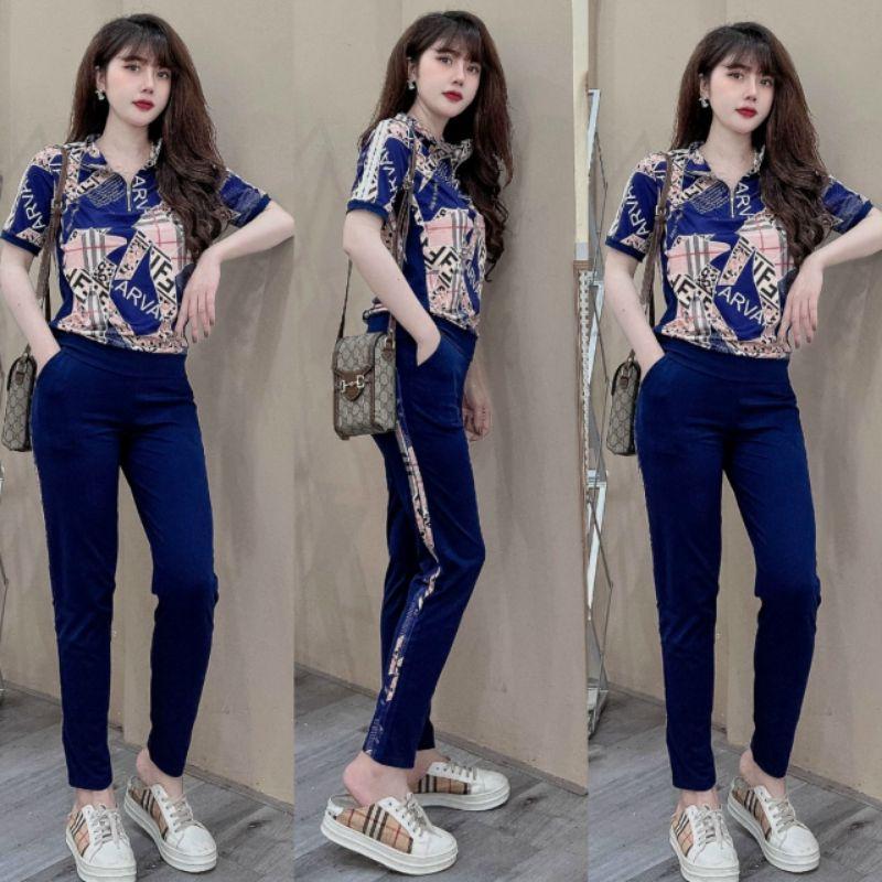Đồ bộ nữ phối họa tiết cổ khóa kéo sang trọng