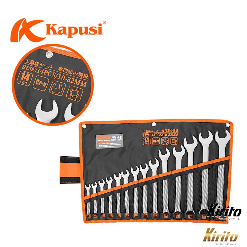 Bộ Cờ Lê Vòng Miệng Kapusi Tool Nhật Bản 14 Chi Tiết – 8-24mm / 10-32mm | Thép Hợp Kim Mạ Chrome Cao Cấp