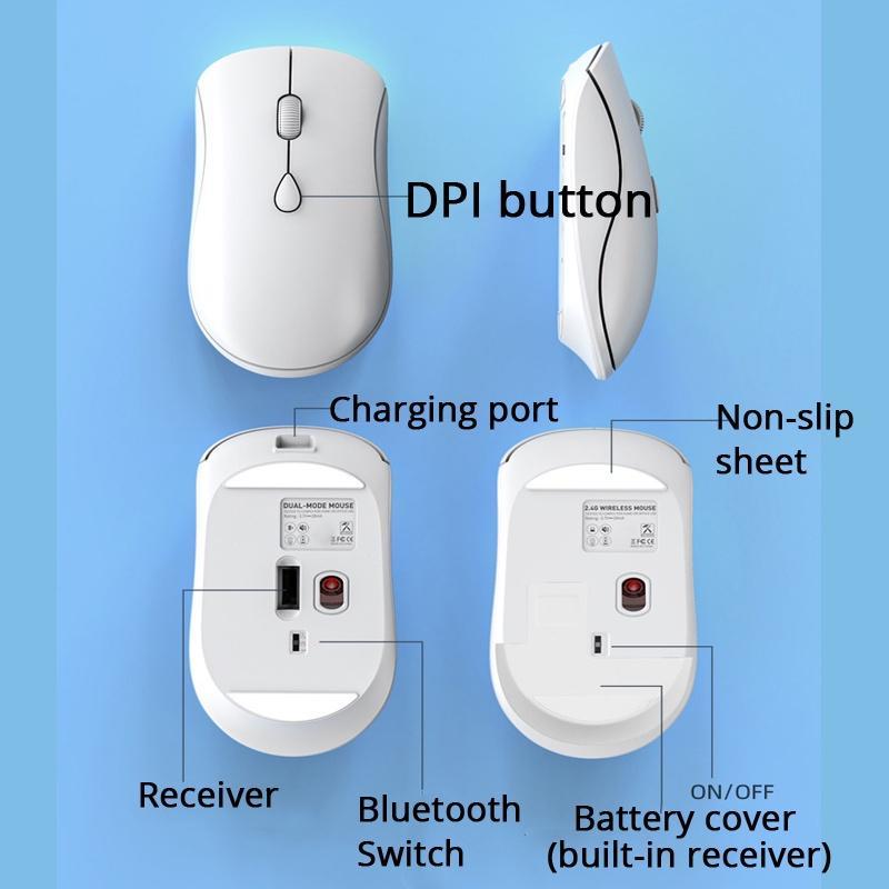Chuột Không Dây 2.4G Bluetooth 5.2 1600DPI Sạc USB Cho Máy Tính