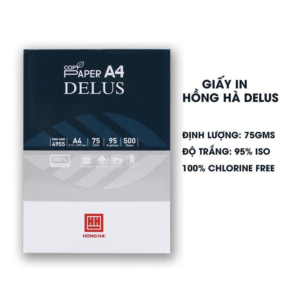 Giấy In A4 HH Delus 75gms 4955 Thiết Kế Sang Trọng Và Chuyên Nghiệp, Dành Cho Khối Văn Phòng Giấy Không Bụi, Giúp Đảm Bảo Sức Khỏe Người Sử Dụng Và Tăng Độ Bền Của Máy In, Máy Photo.