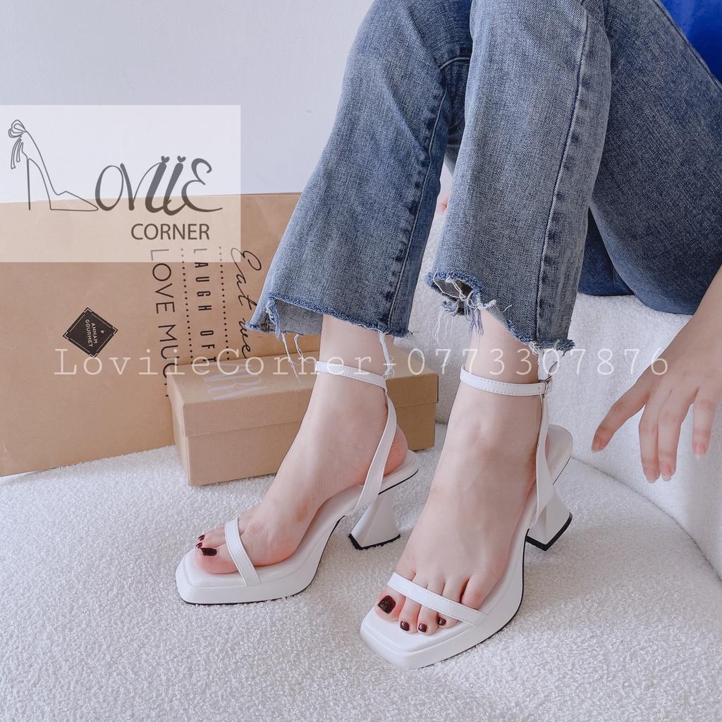 GIÀY CAO GÓT LOVIIECORNER - GUỐC NỮ MŨI VUÔNG - SANDAL THỜI TRANG QUAI NGANG MẢNH G220922