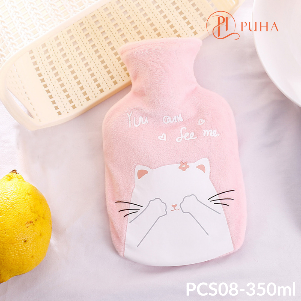 Túi chườm nóng lạnh PUHA 350ml, túi chườm sưởi ấm giảm đau bụng kinh họa tiết dễ thương