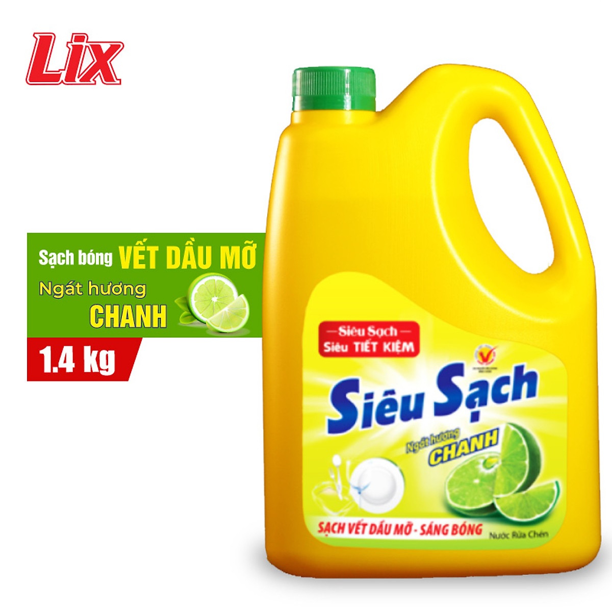 Nước rửa chén siêu sạch chanh 1,4kg NS140 sạch bóng vết dầu mỡ hương chanh thơm mát