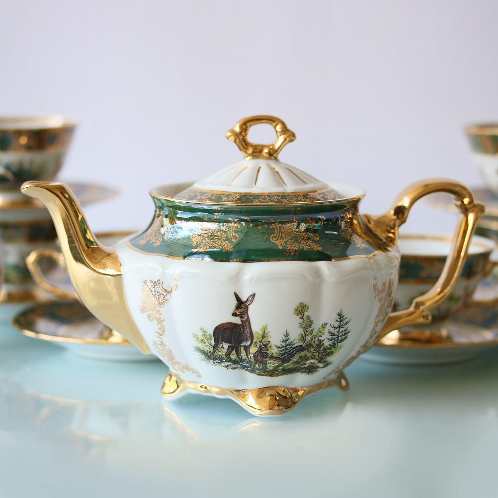 Bộ Ấm trà Gốm sứ Mạ vàng Tiệp Khắc ZL