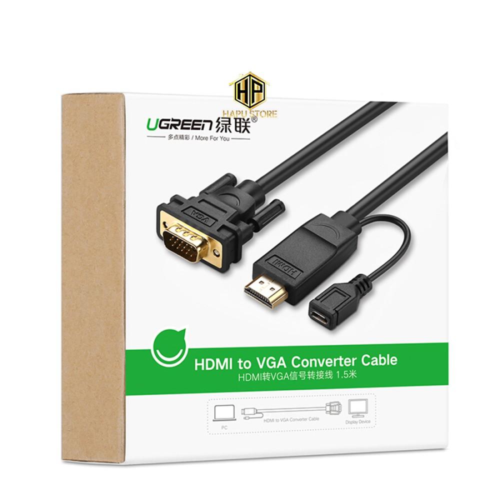 Cáp chuyển HDMI sang VGA Ugreen 30449 dài 1,5m hỗ trợ Full HD cao cấp - Hàng Chính Hãng