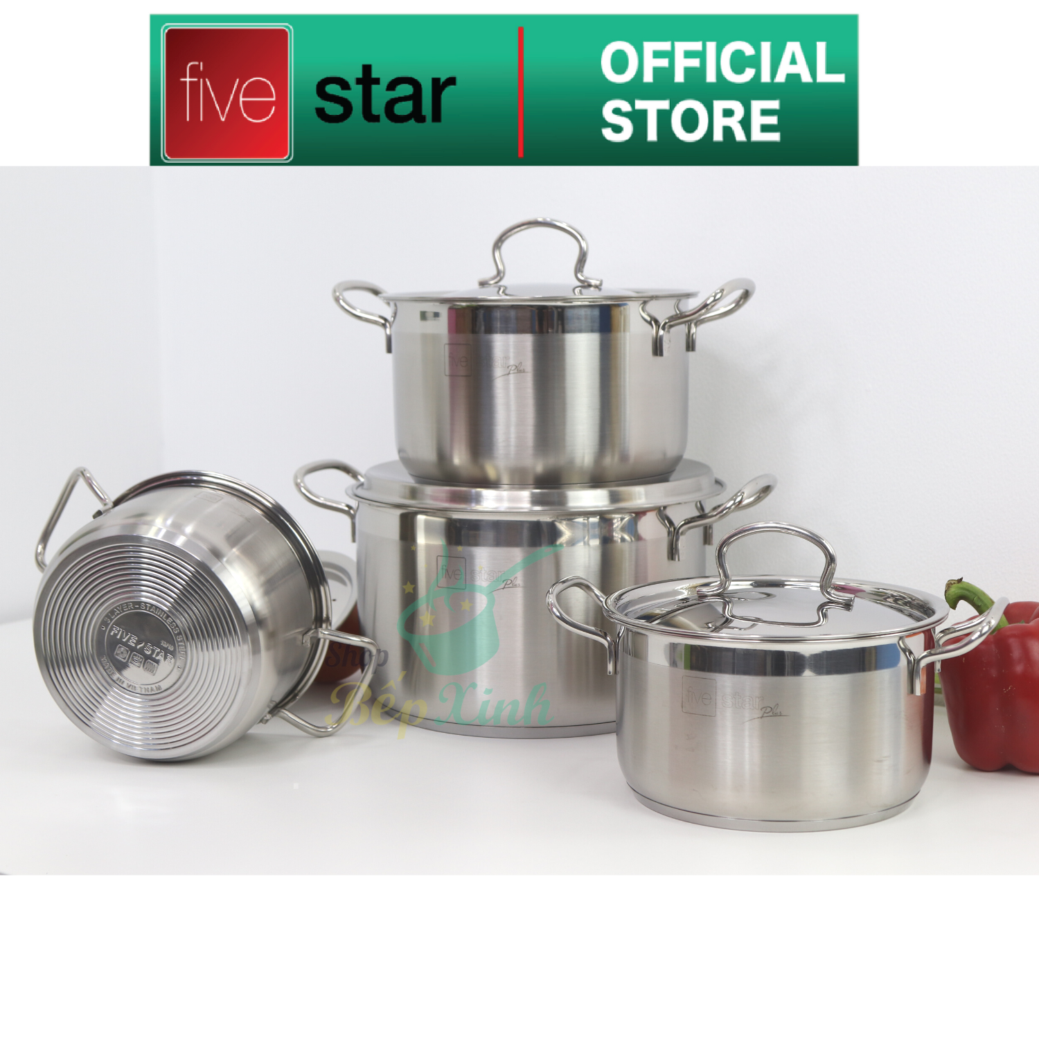 Bộ nồi chảo cao cấp Fivestar Plus 6 món nắp inox | tặng 1 vá canh