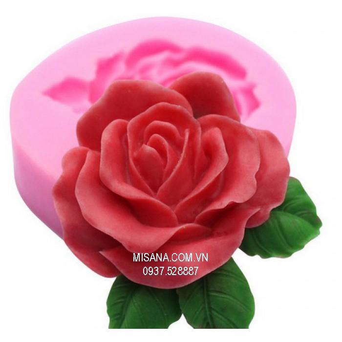 Khuôn silicon hoa hồng kèm lá