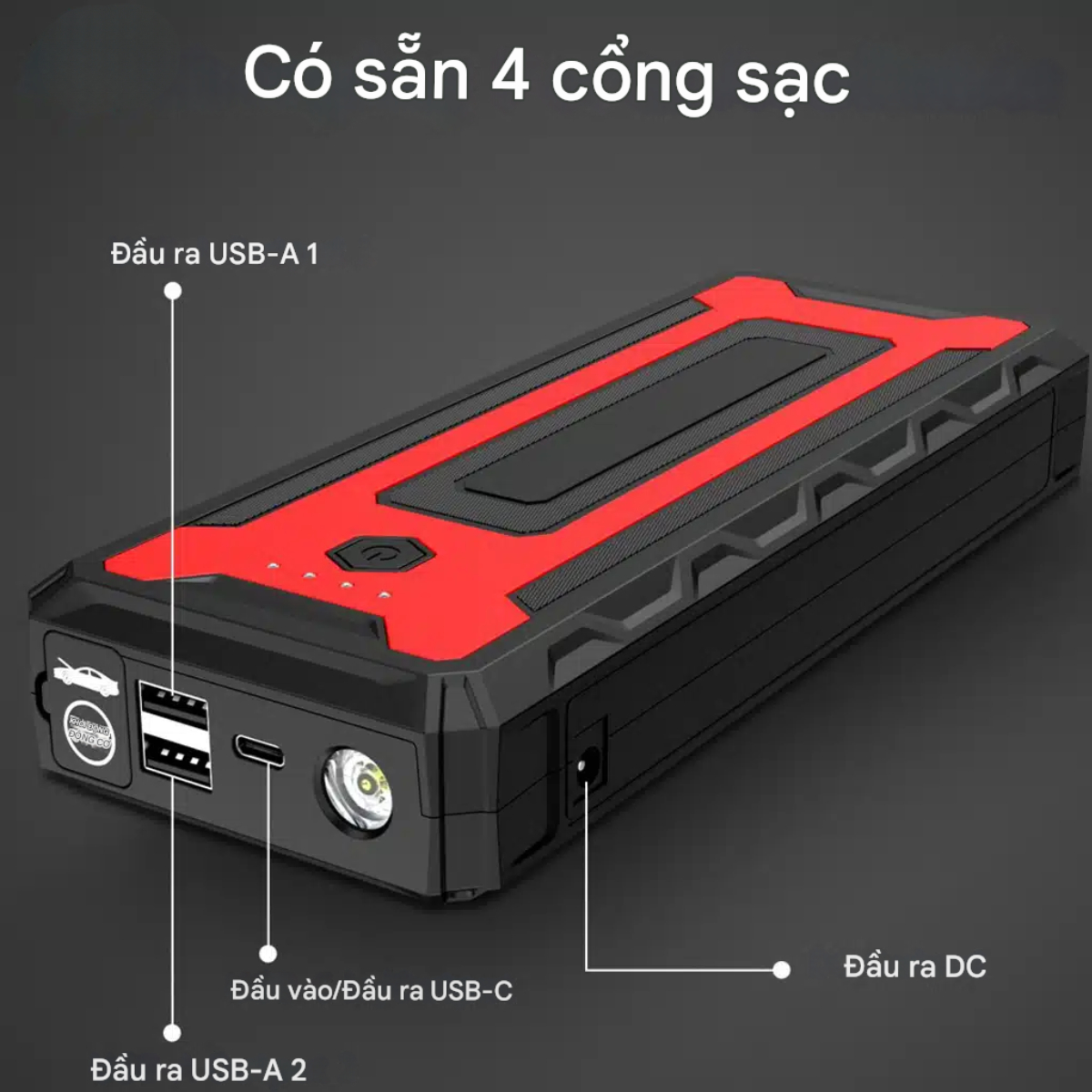 Bộ kích nguồn tô tô Choetech TC0009 2000A sạc pin cầm tay dung lượng 16000mAh tích hợp đèn Led 3 chế độ (Hàng chính hãng)