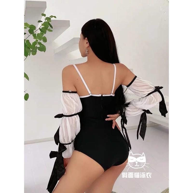 BIKINI 1 mảnh uzzlang hàn quốc đen tay bồng