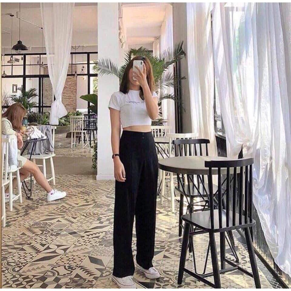 Quần ống rộng nữ Madela lưng cao Khoá trước có cúc cực hack dáng, kiểu dáng basic dễ phối đồ, phong cáchtrẻ trung, năng động