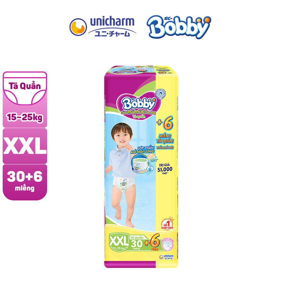 Tã Quần Bobby Siêu Thoáng XXL30 + 6 Miếng Thêm