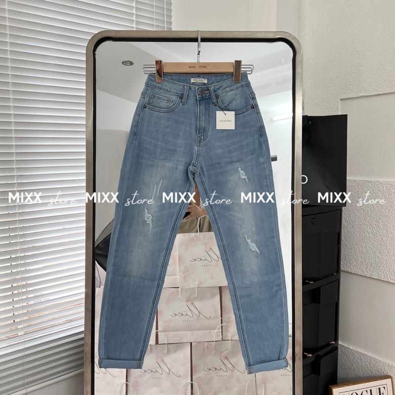Quần Jean Nữ Baggy Xước lưng cao chất co giãn mềm mịn phom xinh