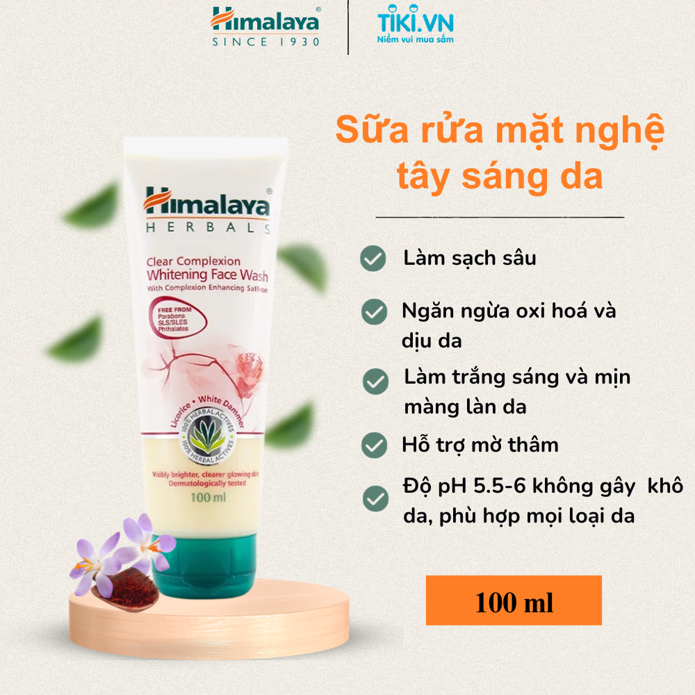 Sữa Rửa Mặt Tinh Tế Làm Sạch Và Trắng Da Cải Tiến Với Nghệ Tây Himalaya Herbals (100ml)