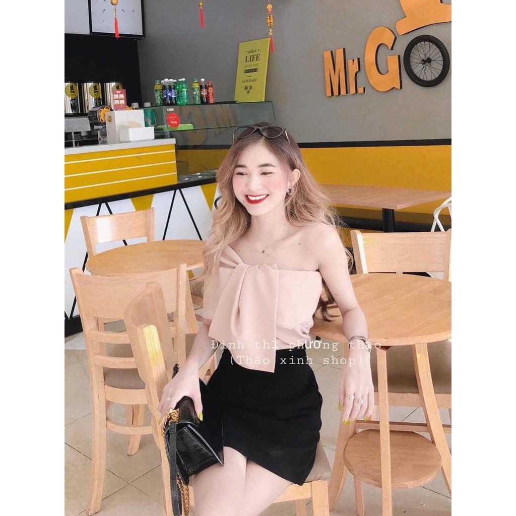 Áo kết nơ tay 1 bên kèm mút + Ảnh thật
