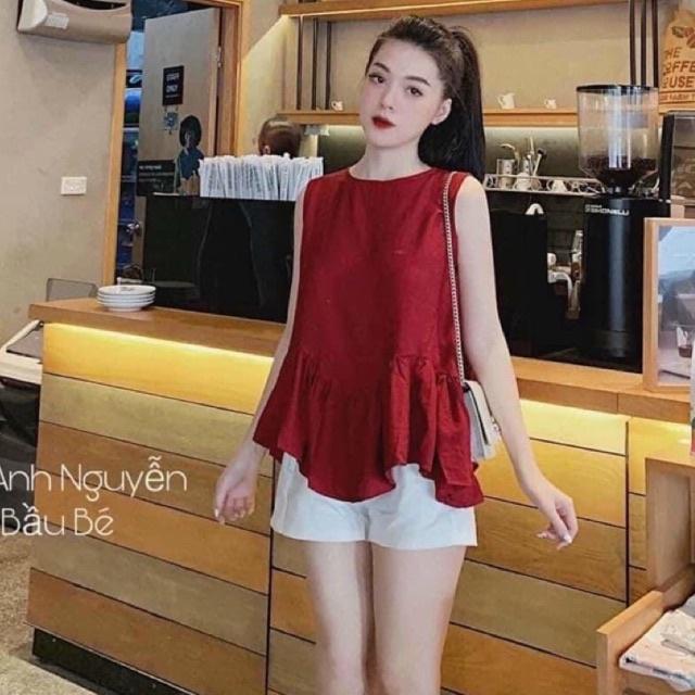 Sét bộ áo Baby doll kèm quần short trắng chất đũi mát