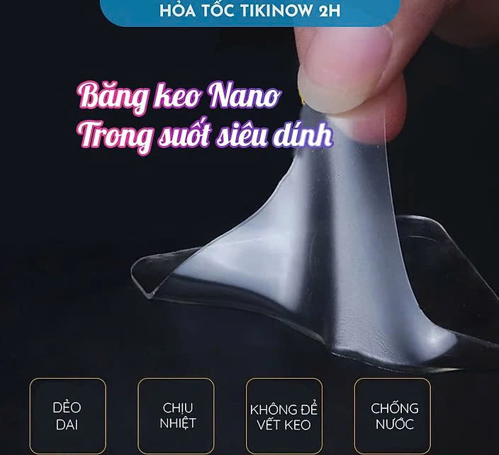 Băng Keo 2 Mặt Nano Đỏ Cường Lực Trong Suốt Siêu Dính, Chịu Nhiệt, Chống Nước Rộng 20mm x 3 mét