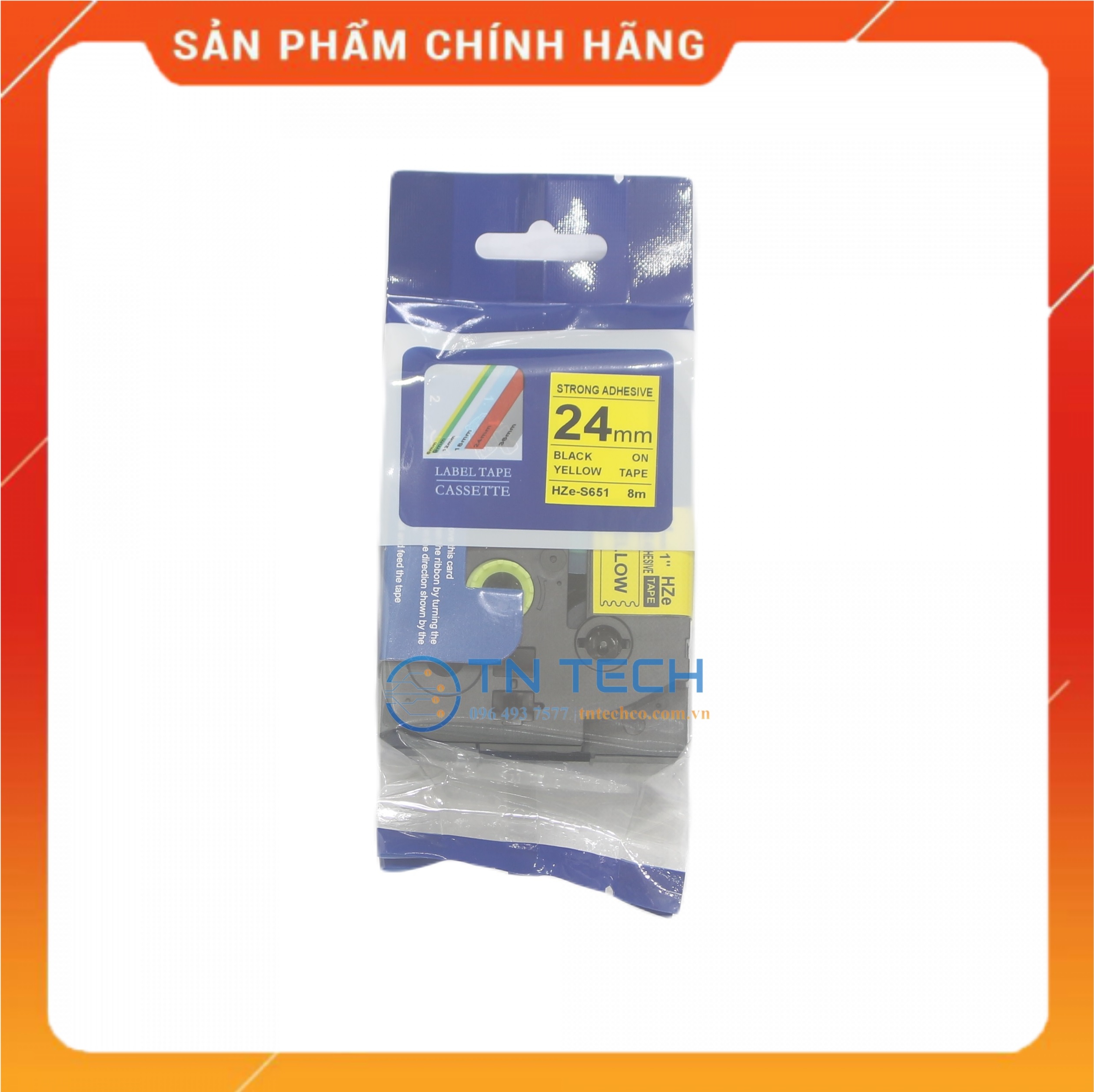 Nhãn In HZE-S651 - Đen nền vàng 24mm x 8m - Dùng cho máy in BROTHER - AIMO - PUTY [Hàng nhập khẩu]