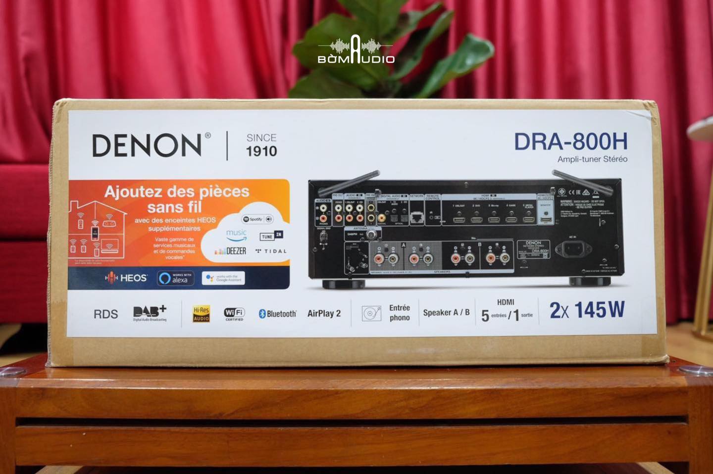 DENON DRA-800H | Amply Xem Phim Nghe Nhạc 2 Kênh - Chuẩn 4K UHD x 100 W/Kênh - Tích hợp DAC AKM 32bit + Music Server - App HEOS + Trợ lý ảo Alexa, Google, Siri - Stream Nhạc Số Qua Wi-Fi, AirPlay2, Bluetooth  | Hàng Chính Hãng _ Mới 100%