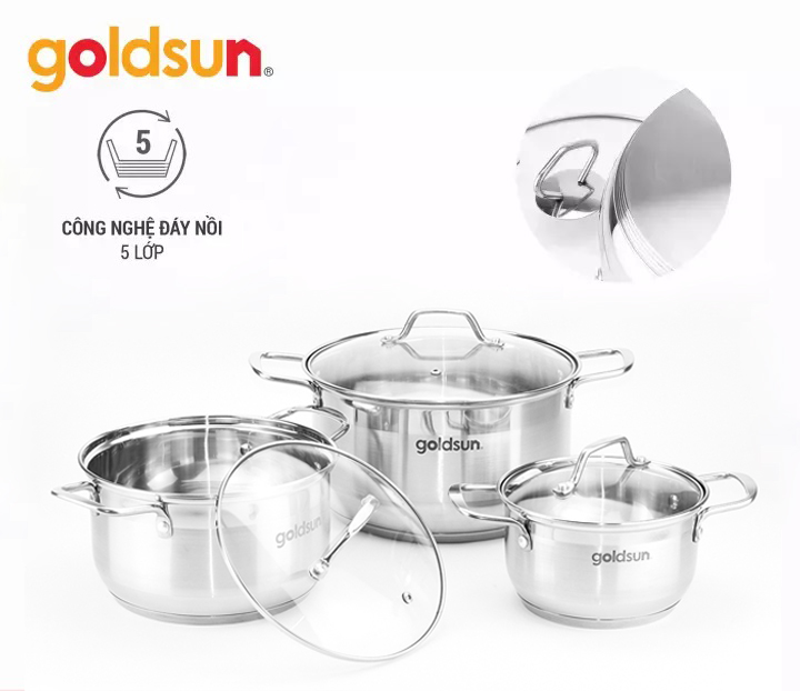 Bộ nồi inox 5 đáy Goldsun GPS1741-S- Hàng chính hãng