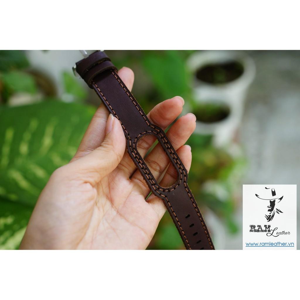 DÂY MIBAND 4 / MIBAND 3 / MIBAND 5 DA BÒ NÂU MẬN TRƠN - DA BÒ THẬT-CHÍNH HÃNG RAM LEATHER