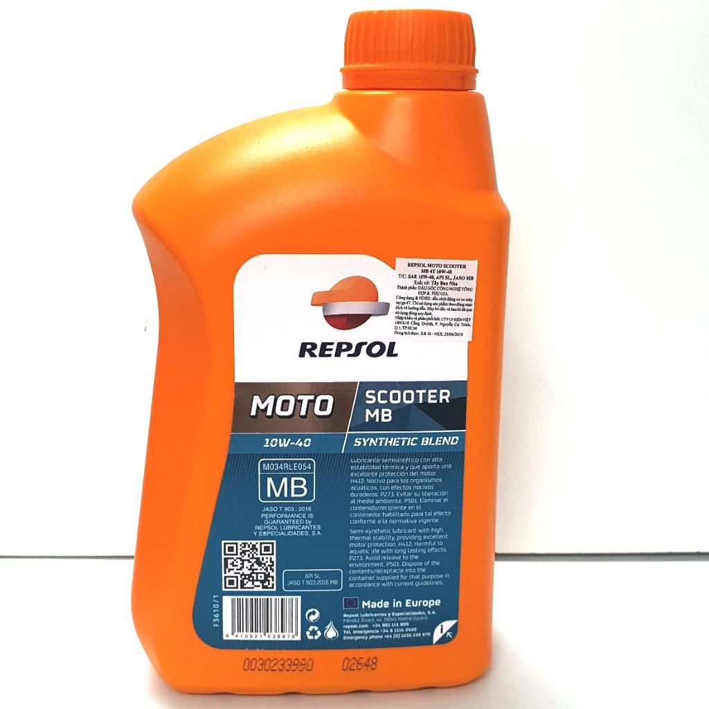 Nhớt xe tay ga cao cấp Repsol Scooter SynThetic 10W40 MB 800ml - Nhập Tây Ban Nha