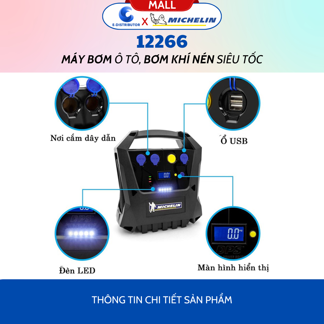 Máy Bơm Ô Tô, Xe Hơi Đa Năng Michelin 5818 (180w) - 12314 (360w) - 12316 (220w) - Hàng Chính Hãng - Bảo Hành 6 Tháng