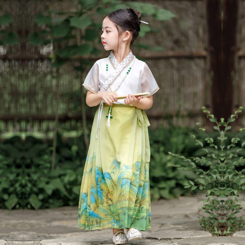 SHUANGYAN Cô gái ngựa mặt váy phù hợp với trẻ em Hán phục cổ trang nửa người váy cô gái nhỏ Trung Quốc phong cách mùa hè mỏng Đường trang phục Minh chế