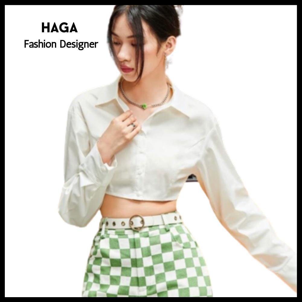 Áo sơ mi croptop dài tay HAGA cổ áo polo SM67