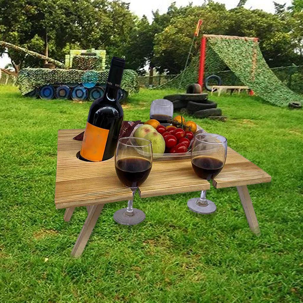 Wooden Outdoor Picnic Table Portable 2-in-1 Wine Table Outdoor Folding Wine Glass Rack Holder Suitable for Garden Party/Camping/Beach/Outdoor Dinner