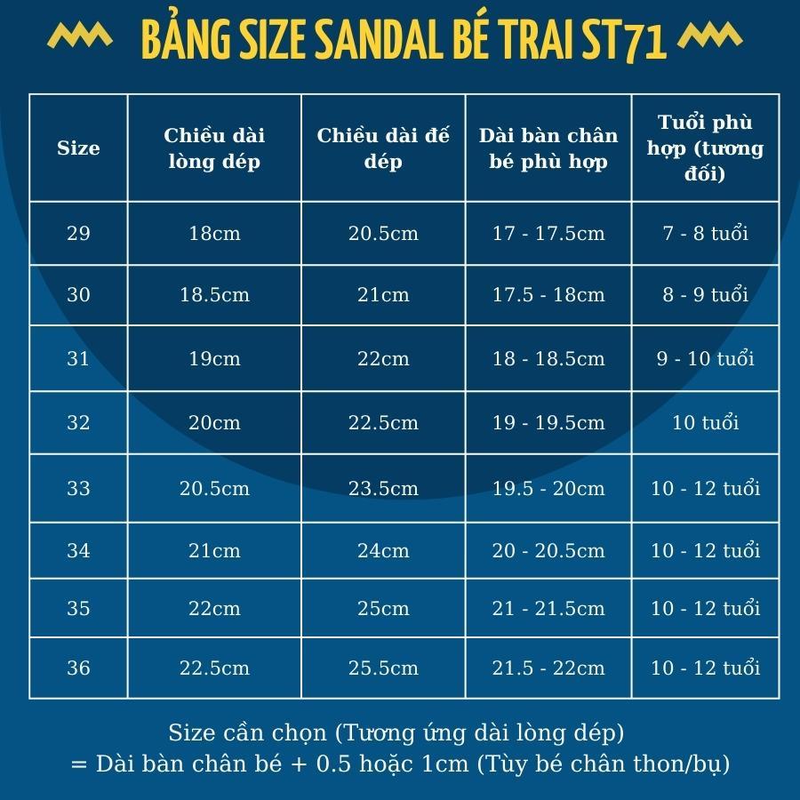 Dép quai hậu sandal bé trai đi học quai ngang êm nhẹ kiểu dáng thời trang năng động phù hợp cho trẻ em 5 - 12 tuổi ST71