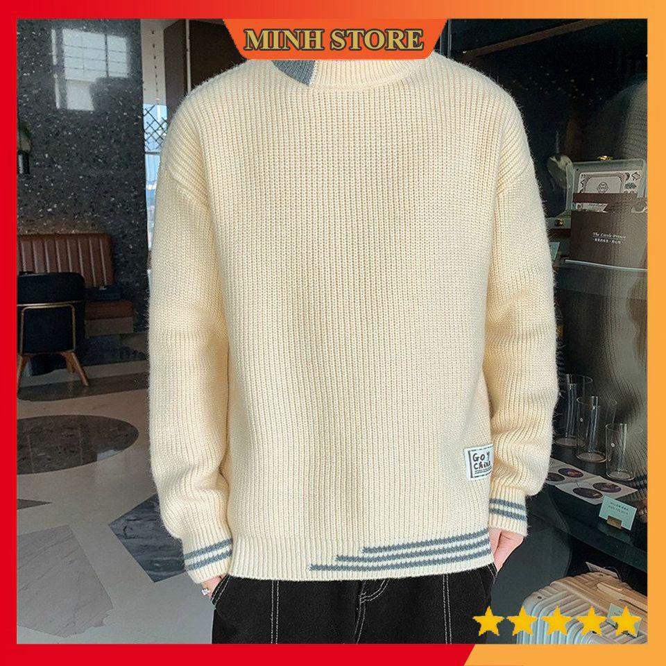 Áo len nam dài tay vá gấu cá tính, áo len nam chất liệu cao cấp phong cách trẻ trung AL06 - MINHSTORE
