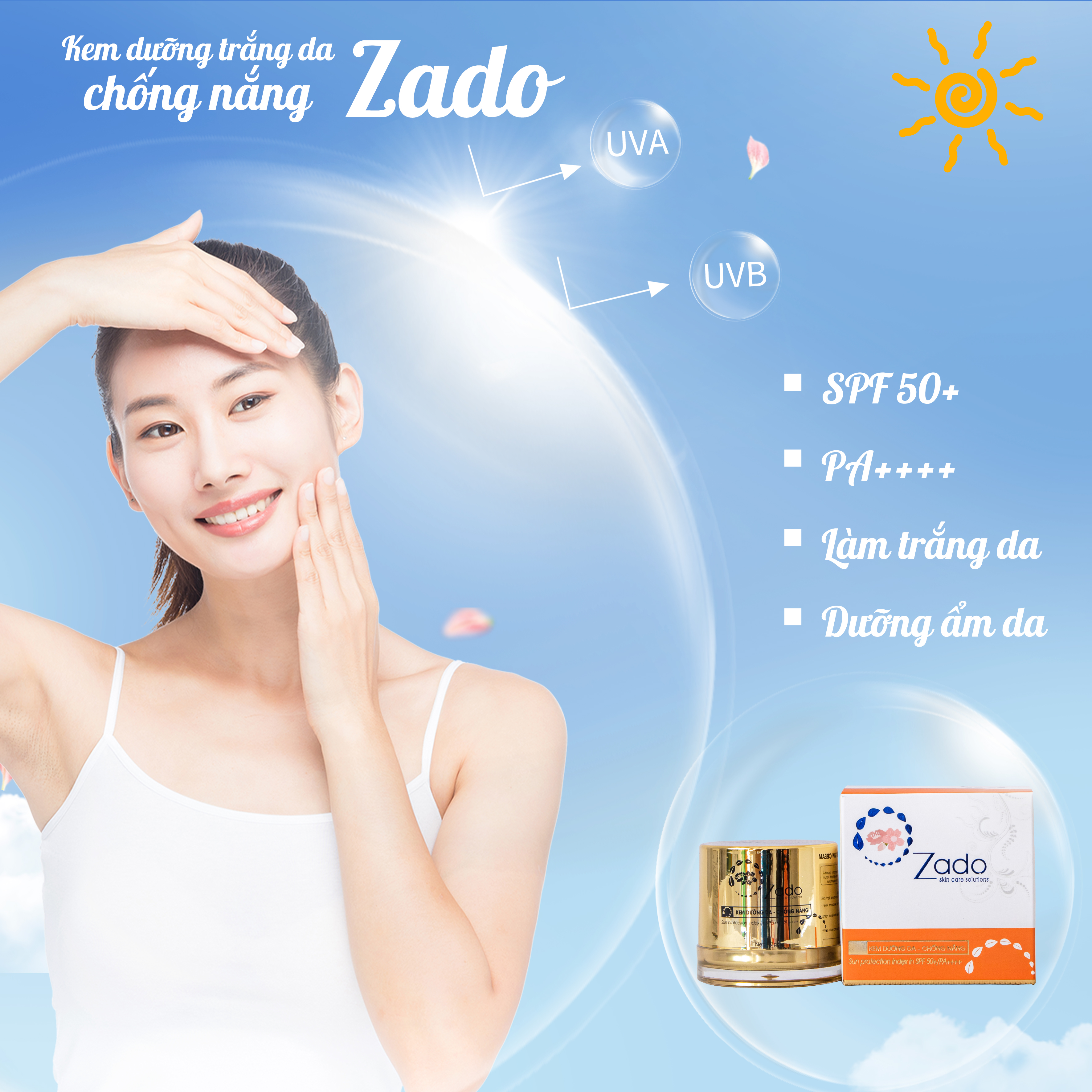 KEM DƯỠNG DA - CHỐNG NẮNG  SPF50+/PA++++ ZADO CHÍNH HÃNG 12G