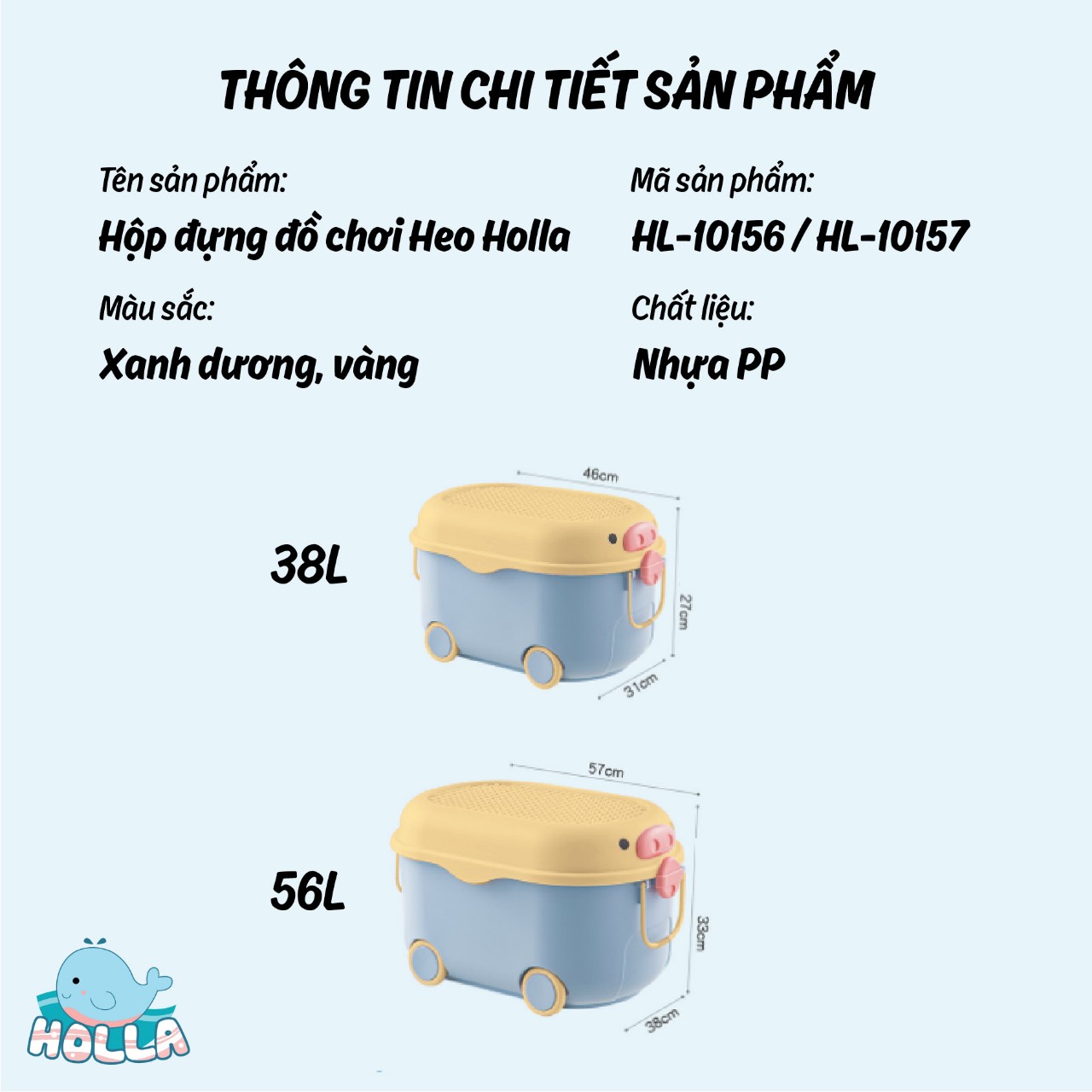 Thùng đựng đồ chơi Holla có bánh xe